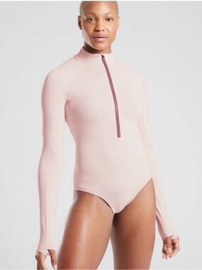 Athleta Endurance Half Zip Bodysuit with thumb holes